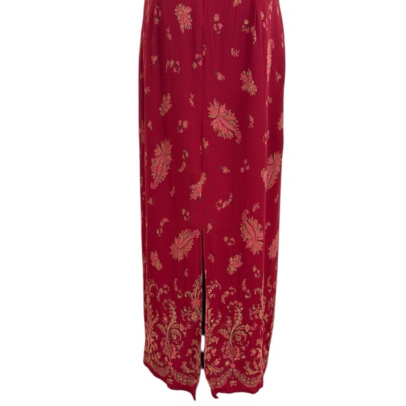Vtg 90s Eddie Bauer Dress Red Maxi Floral Paisley Boho Square Neck Sz 12 - Picture 7 of 9